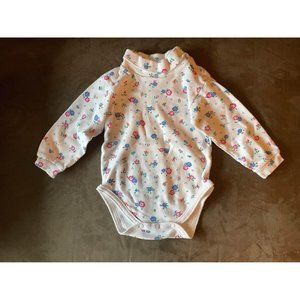 12M Vintage Baby B'gosh Floral White Turtle Neck Long Sleeve Onesie Bodysuit